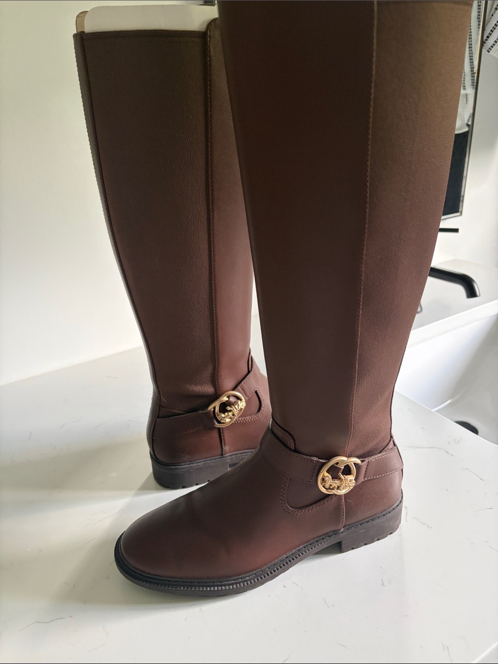 Coach Brown Riding Boots with Gold Logo Accent